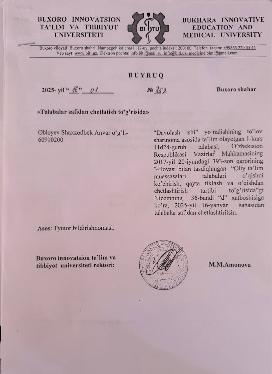 Talabalar safidan chetlashtirildi 
