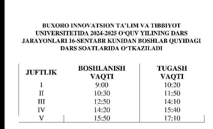 Yangi dars vaqti! 16.09.2024dan